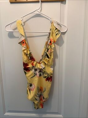 H&M Yellow Floral Ruffle-Trim One-Piece Swimsuit